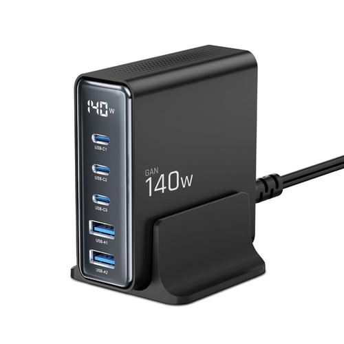 Incarcator Retea Tech-Protect DC140W, 140W, 3A, 2 x USB-A, 3 x USB-C, Negru