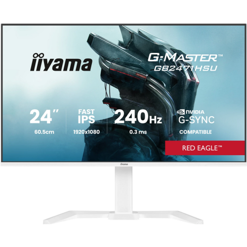 Monitor Gaming Fast IPS LED Iiyama 23.8inch GB2471HSU-W1, Full HD (1920 x 1080), HDMI, DisplayPort, Boxe, Pivot, 240 Hz, 0.3 ms (Alb)