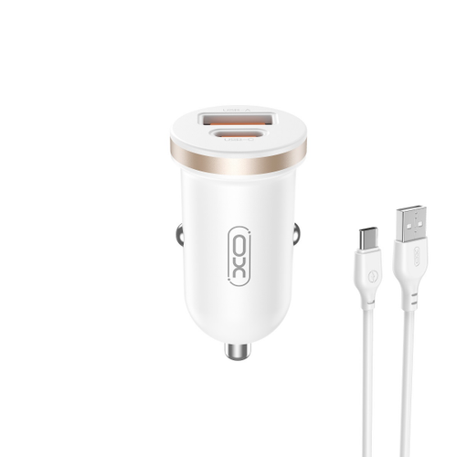 Incarcator Auto Cu Cablu USB-C XO Design CC56, 30W, 3A, 1 x USB-A - 1 x USB-C (Alb)