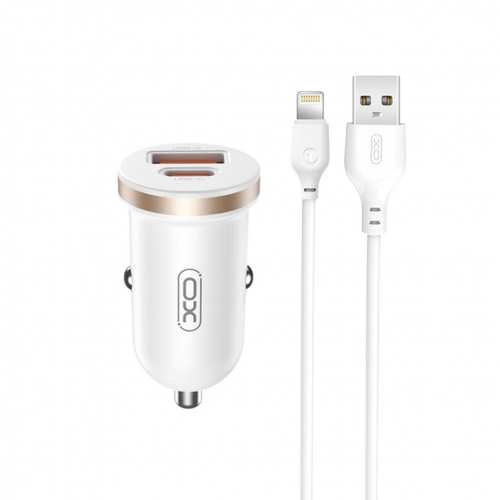 Incarcator Auto Cu Cablu Lightning XO Design CC56, 30W, 3A, 1 x USB-A - 1 x USB-C (Alb)