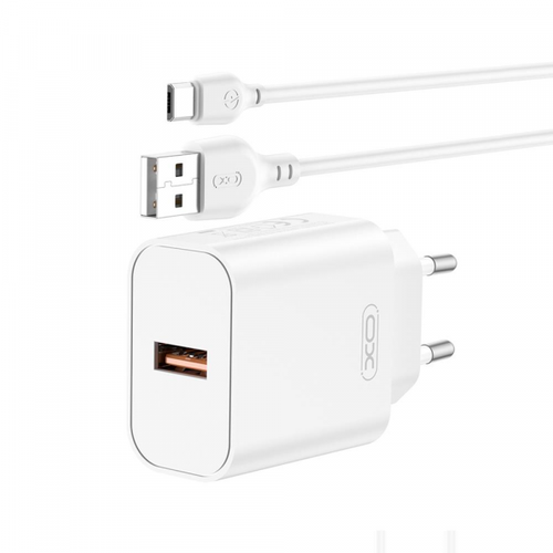 Incarcator Retea Cu Cablu USB-C XO Design CE33, 18W, 3A, 1 x USB-A (Alb)