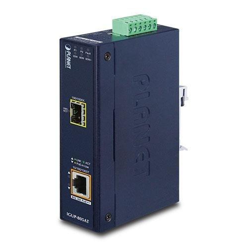 Media converter Planet IGUP-805AT, 1-port 100/1000X, 1-port 10/100/1000T, PoE++, 802.3bt, 10x15x22cm 1 Media converter Planet IGUP-805AT, 1-port 100/1000X, 1-port 10/100/1000T, PoE++, 802.3bt, 10x15x22cm