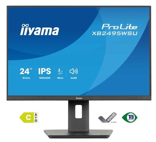 Monitor IPS LED Iiyama ProLite 24.1inch XB2495WSU-B1, WUXGA (1920 x 1200), HDMI, DisplayPort, Boxe, Pivot, 100 Hz, 4 ms (Negru)