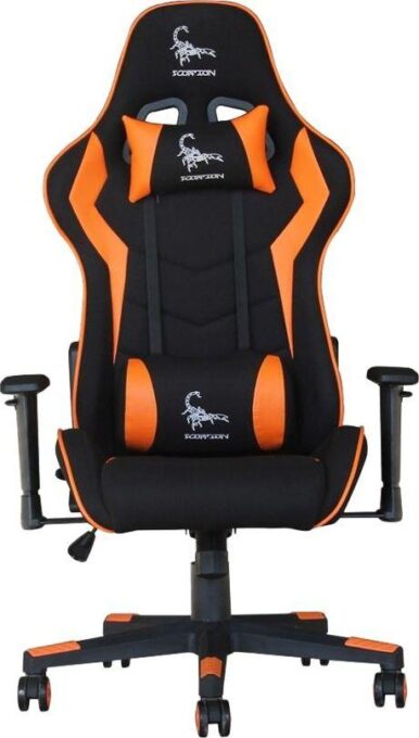 Scaun Gaming Gembird Scorpion GC-SCORPION-04X, Spatar reglabil 90 de grade, Perna lombara si pentru gat (Negru/Portocaliu)