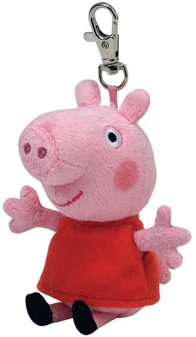 Plus Breloc Ty Beanie Bellies Peppa Pig Peppa, 85 mm (Rosu/Roz)