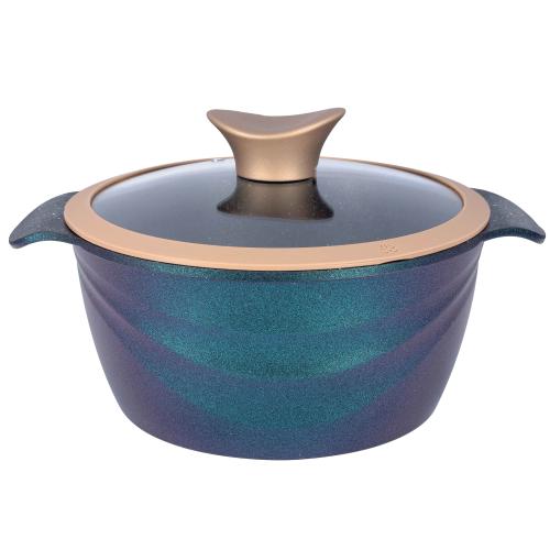 Oala Neoklein CSG20-OceanBlue, cu capac din sticla, 20 cm, 2.6 L, aluminiu turnat, invelis anti-aderent (Albastru)