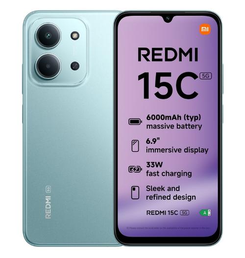 Telefon Mobil Xiaomi Redmi 15C 5G, Procesor Octa-Core, IPS LCD 6.9inch, 4GB RAM, 128GB Flash, Camera Duala 50 MP + QVGA, Wi-Fi, 5G, Dual Sim, Android (Verde)