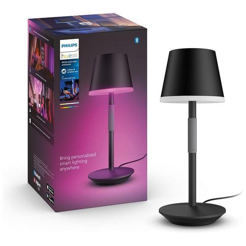 Lampa de masa LED RGB inteligenta Philips Hue Go, Bluetooth, cu acumulator, dimabila, 530 lm, LED RGB, lumina alba si color (2000-6500K), 35 cm, Metal, Negru