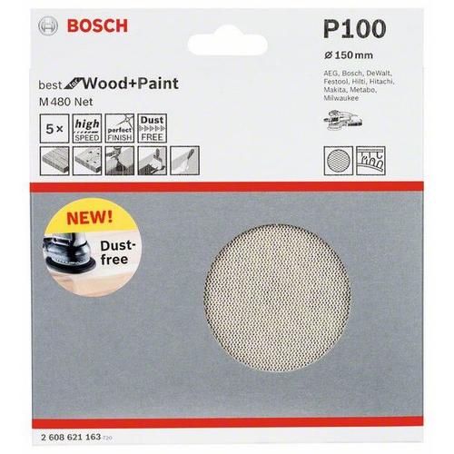 Set 5 discuri panza abraziva, Bosch, 150 mm, Gri