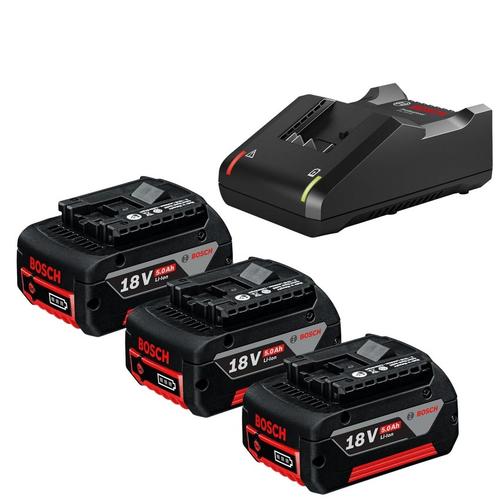 Set 3 acumulatori si incarcator rapid Bosch Prifessional 0615990L3T, 18 V, 5 Ah, tehnologie CoolPack