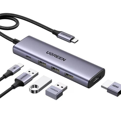 Hub USB Ugreen CM511-15596 5-in-1 3x USB-A, 1x USB-C PD100W, 1x HDMI 4K 30Hz, 5Gbps (Gri)