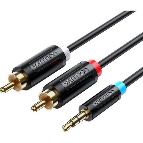 Cablu audio Vention, Jack 3.5mm (T) la 2 x RCA (T), 1m, conectori auriti, PVC (Negru) 1 Cablu audio Vention, Jack 3.5mm (T) la 2 x RCA (T), 1m, conectori auriti, PVC (Negru)