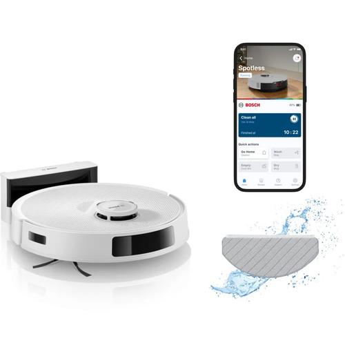 Robot de aspirare BOSCH BCRC2W, Aspirare&Spalare, Statie de incarcare, 11000 PA, Navigare 360° LiDAR, Funcție Reduced Tangling, Recipient praf 0.4 L, Home Connect (Alb) 1 Robot de aspirare BOSCH BCRC2W, Aspirare&Spalare, Statie de incarcare, 11000 PA, Navigare 360° LiDAR, Funcție Reduced Tangling, Recipient praf 0.4 L, Home Connect (Alb)