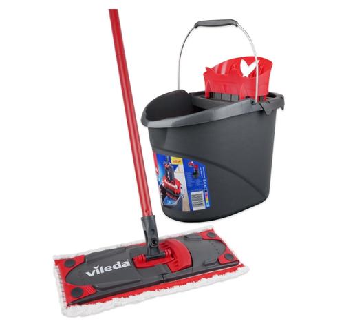 Set curatenie Vileda Revolution Box, Mop Plat, Doua rezerve (Negru/Rosu)