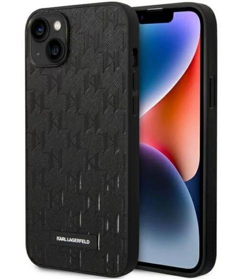 Protectie Spate Karl Lagerfeld Saffiano Monogram pentru Apple iPhone 14 Plus (Negru)