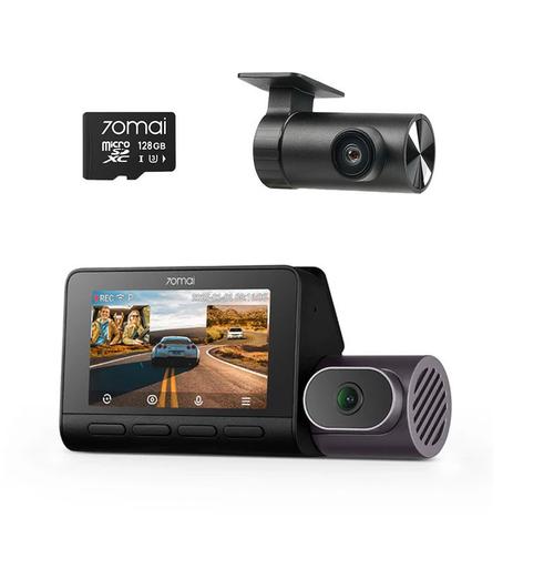 Set Camera Video Auto 70mai Dash Cam T800, 4K, 3 Obiective, (fata 4K, interior 1080p), Camera spate RC24 Full HD, GPS, HDR, ADAS, Card microSD 128GB (Negru)
