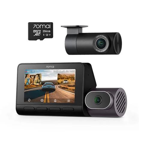 Set Premium Camera Video Auto 70mai Dash Cam T800, 4K, 3 Obiective, (fata 4K, interior 1080p), Camera spate RC41 4K, GPS, HDR, ADAS, Card microSD 256GB (Negru)
