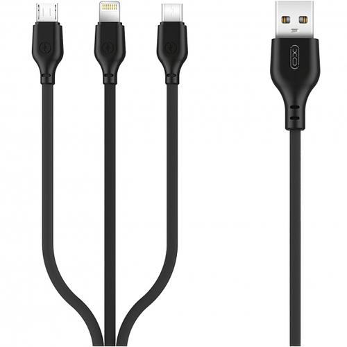 Cablu Incarcare USB-A - Lightning / microUSB / USB-C XO Design NB103 3in1, 10W, 1m, Negru