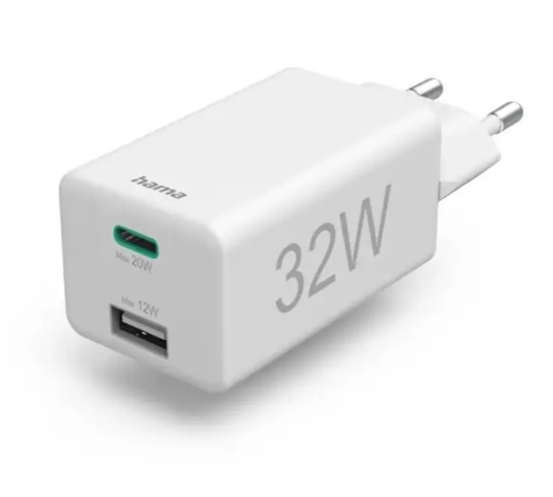 Incarcator Hama Mini-Charger, 1x USB-C, 1x USB-A, PD, 32 W (Alb)