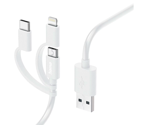 Cablu date Hama 201535, 3-in-1, Micro-USB/USB-C/Lightning, 1.0 m (Alb)