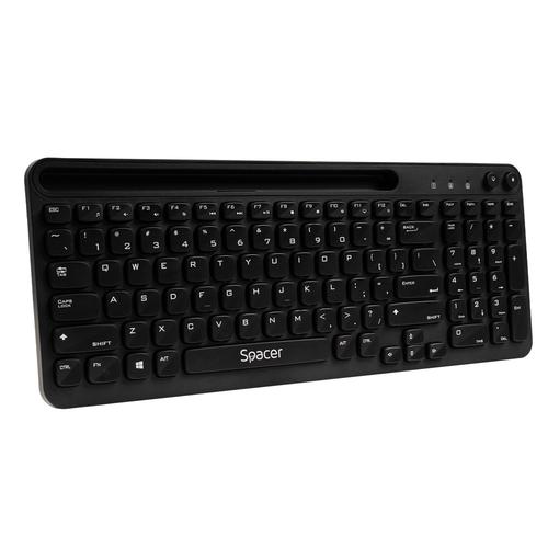 Tastatura wireless SPACER, 102 taste, low profile keycap, suport telefon, 1 baterie AAA inclusa, Neagra