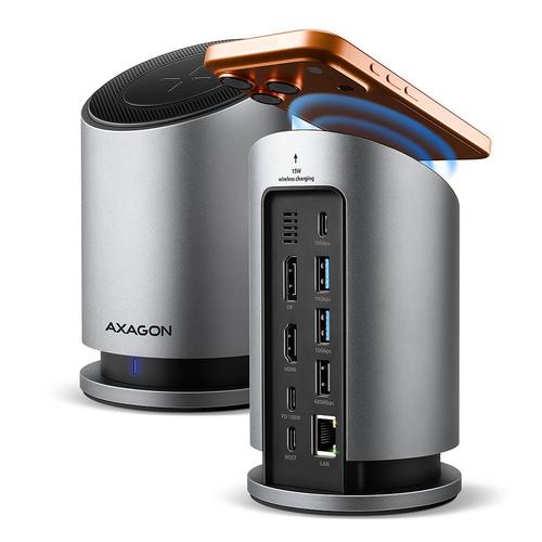 Docking Station AXAGON HMC-WL9, Hub 9-in-1, Wireless charging 15 W, HDMI, DisplayPort, Multi-port USB-C, 100 W PD 1 Docking Station AXAGON HMC-WL9, Hub 9-in-1, Wireless charging 15 W, HDMI, DisplayPort, Multi-port USB-C, 100 W PD