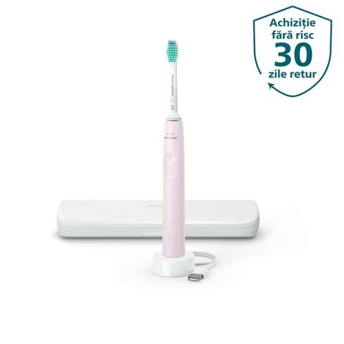Periuta de dinti sonica electrica Philips Sonicare Seria 3100 HX3673/11, 31000 miscari/minut, 1 mod de curatare, senzor presiune, functia BrushSync, 1 cap de periere, toc de transport, Roz pastel 1 Periuta de dinti sonica electrica Philips Sonicare Seria 3100 HX3673/11, 31000 miscari/minut, 1 mod de curatare, senzor presiune, functia BrushSync, 1 cap de periere, toc de transport, Roz pastel
