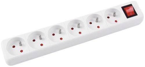 Prelungitor cu 6 prize, cablu 5 metri, cu intrerupator, Office Products OF-13116541-14 (Alb)