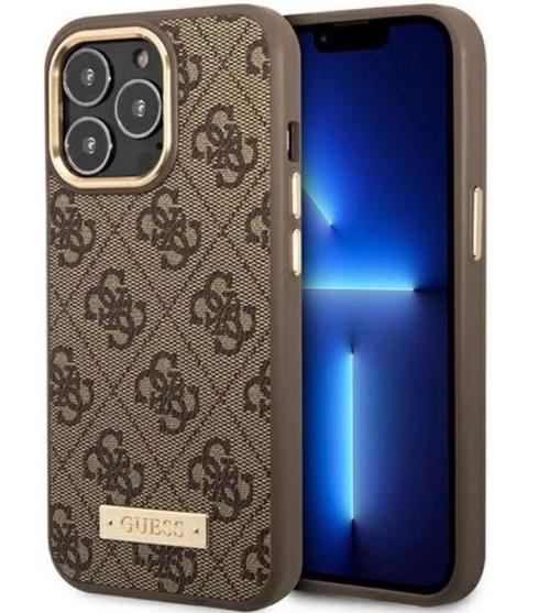 Protectie spate Guess 4G Logo Plate MagSafe pentru Apple iPhone 14 Pro (Maro)
