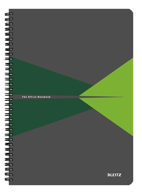Caiet de birou Leitz Office, PP, FSC, reciclabil, A4, 90 coli, cu spira, matematica, Verde