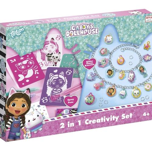 Set 2 in 1 Gabby's Dollhouse Totum  Bratari cu pandantive & carioci de suflat