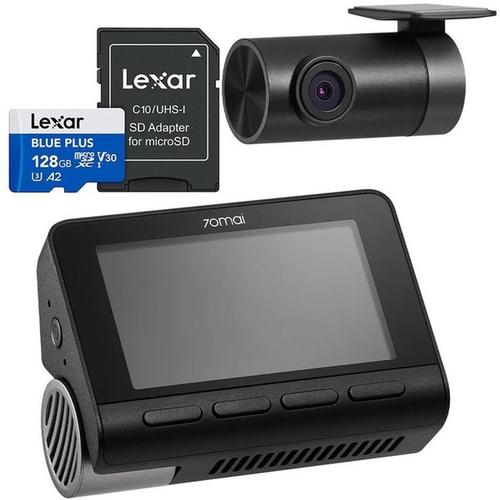 Set Camera video auto duala 70mai A800SE-1-4G, 4K, Ecran IPS 3inch, Wi-Fi, Galaxycore GC8613, Unghi filmare 140, Control prin aplicatie, GPS, HDR, Camera spate RC22 + Card microSD Lexar 128GB (Negru)