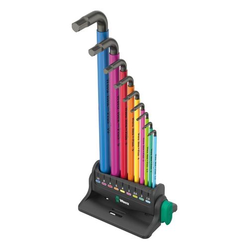 Set imbusuri hexagonale Wera Hex-Plus Multicolor, sistem metric, Black Laser, cu 9 piese si suport