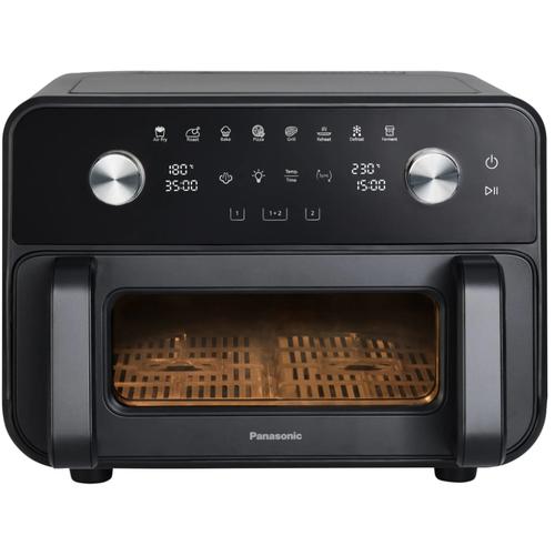 Friteuza cu aer cald Flex Air Panasonic NF-BC1000KXE, 9.6l, 2450 W, 2 zone independente, gatire cu abur, Rezervor pentru abur 200 ml, Fereastra supraveghere (Negru)