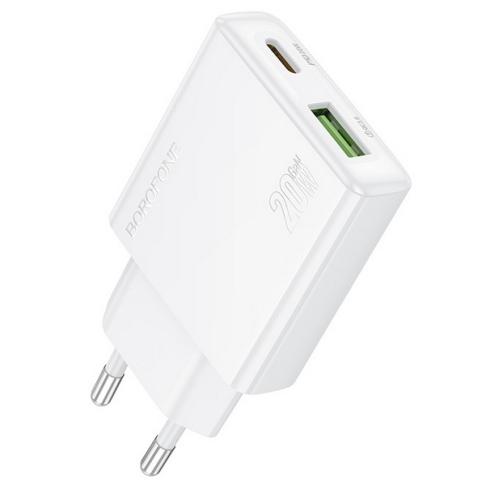 Incarcator retea Borofone BN23, 1 x USB-A, 1 x USB-C, 20 W (Alb)