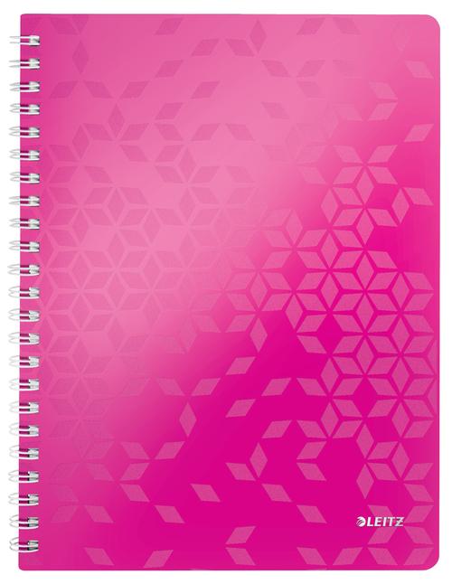 Caiet de birou LEITZ WOW, PP, FSC, reciclabil, A4, 80 coli, cu spira, matematica, Roz 1 Caiet de birou LEITZ WOW, PP, FSC, reciclabil, A4, 80 coli, cu spira, matematica, Roz