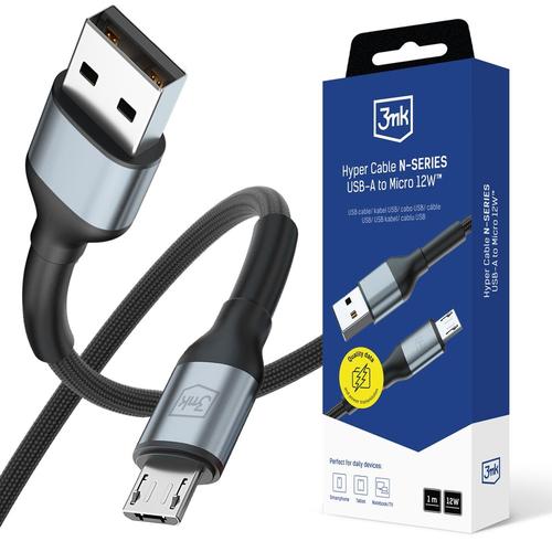 Cablu pentru incarcare si transfer de date 3mk Hyper N-SERIES, USB-A la Micro-USB, 12W, 2.4A, 1m, Negru 1 Cablu pentru incarcare si transfer de date 3mk Hyper N-SERIES, USB-A la Micro-USB, 12W, 2.4A, 1m, Negru