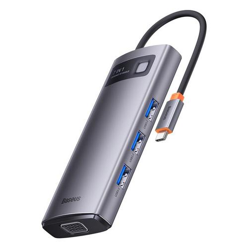 Adaptor Metal Gleam 7in1, Baseus, HUB USB-C, pentru 3x USB3.0, VGA, HDMI 4K, RJ45, 100W PD (Gri) 1 Adaptor Metal Gleam 7in1, Baseus, HUB USB-C, pentru 3x USB3.0, VGA, HDMI 4K, RJ45, 100W PD (Gri)