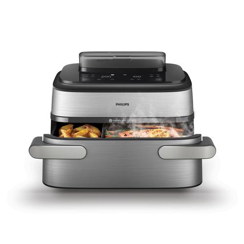Friteuza cu aer cald Philips Megabasket NA565/02 Seria 5000, 9.5L, 2750 W, 28 de moduri de gatit, Trecere de la 1 MegaBasket la 2 cosuri, Invelis ceramic premium, separator detasabil, curatare automata cu abur (Argintiu/Negru) 1 Friteuza cu aer cald Philips Megabasket NA565/02 Seria 5000, 9.5L, 2750 W, 28 de moduri de gatit, Trecere de la 1 MegaBasket la 2 cosuri, Invelis ceramic premium, separator detasabil, curatare automata cu abur (Argintiu/Negru)