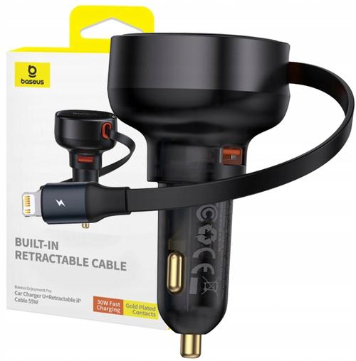 Incarcator auto Baseus Enjoyment Pro, 55 W, USB-A, Cabl uretractabil Lightning (Negru) 1 Incarcator auto Baseus Enjoyment Pro, 55 W, USB-A, Cabl uretractabil Lightning (Negru)