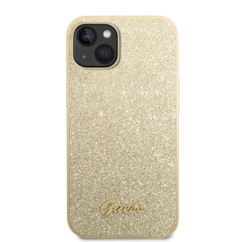 Protectie Spate Guess Glitter Flakes Metal Logo pentru iPhone 14 Plus (Auriu)