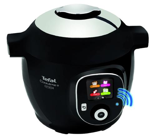 Multicooker inteligent cu gatire sub presiune Tefal Cook4Me+ Connect CY855830, 1600W, 6 moduri de gatire, Instructiuni pas cu pas, 150 de retete, Compatibil cu aplicatia dedicata, Capacitate 6L, Vas cu invelis ceramic, Negru