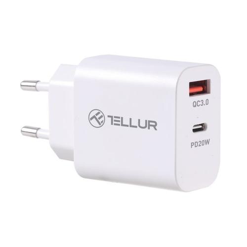 Incarcator retea Tellur PDHC101, 1 x USB-A, 1 x USB Type-C, PD 20W + QC 3.0 18W (Alb)