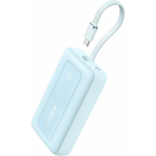 Acumulator extern Anker Zolo 20.000 mAh, 30W, 1x USB-C, 1x USB-A, cablu USB-C incorporat (Albastru)