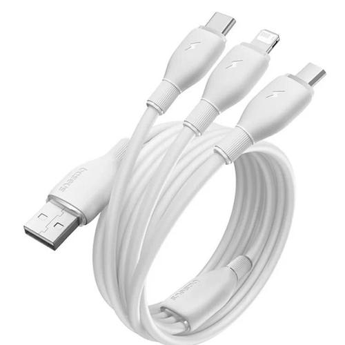 Cablu alimentare si date Baseus Ultra-Fast One-for-three Retractable,  USB la Micro-USB+Lightning+USB Type-C 3.5A, 1.3m, Alb