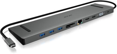 Docking station Acer LC.DCK11.001, 1 x USB Type-C, 1 x VGA, 3 x USB 3.1 Type-A, 1 x RJ45, 1 x Jack 3.5mm, 2 x HDMI, 1 x card SD, 1 x card microSD, 100 W (Negru)