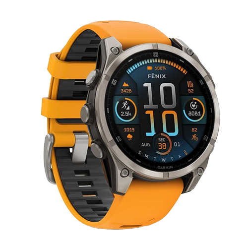 Smartwatch Garmin Fenix 8, 47mm, Ecran AMOLED Sapphire 1.4inch, Wi-Fi, GPS, 32GB Flash, Silicone Band, 10 ATM (Gri/Portocaliu)