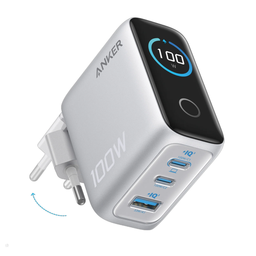 Incarcator retea Anker B121BG41, 100W, 2x USB-C, 1x USB-A, Smart-Display (Argintiu) 1 Incarcator retea Anker B121BG41, 100W, 2x USB-C, 1x USB-A, Smart-Display (Argintiu)
