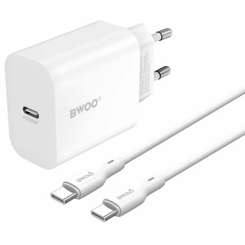 Incarcator Retea Cu Cablu USB-C BWOO CDA233, 20W, 3A, 1 x USB-C (Alb)