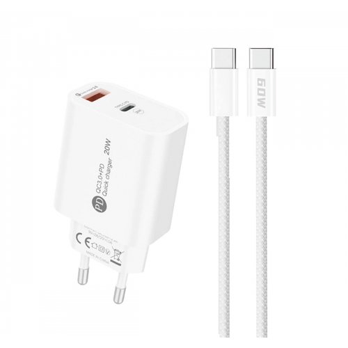 Incarcator Retea Cu Cablu USB-C A6MaxL, 20W, 3A, 1 x USB-A - 1 x USB-C (Alb)